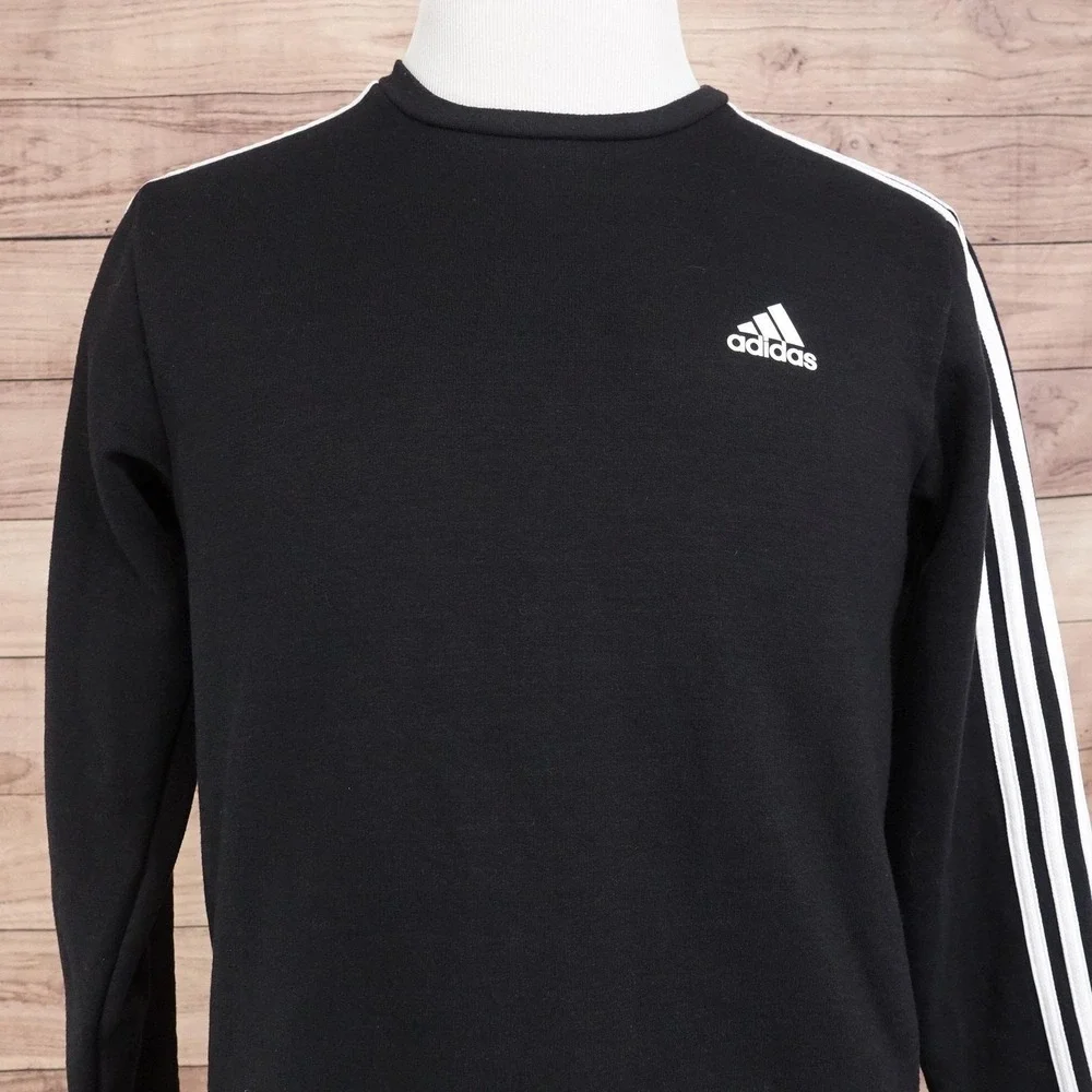 Adidas Sweatshirt Size M Black Pullover Fleece 3-Stripes Crewneck Primegreen
